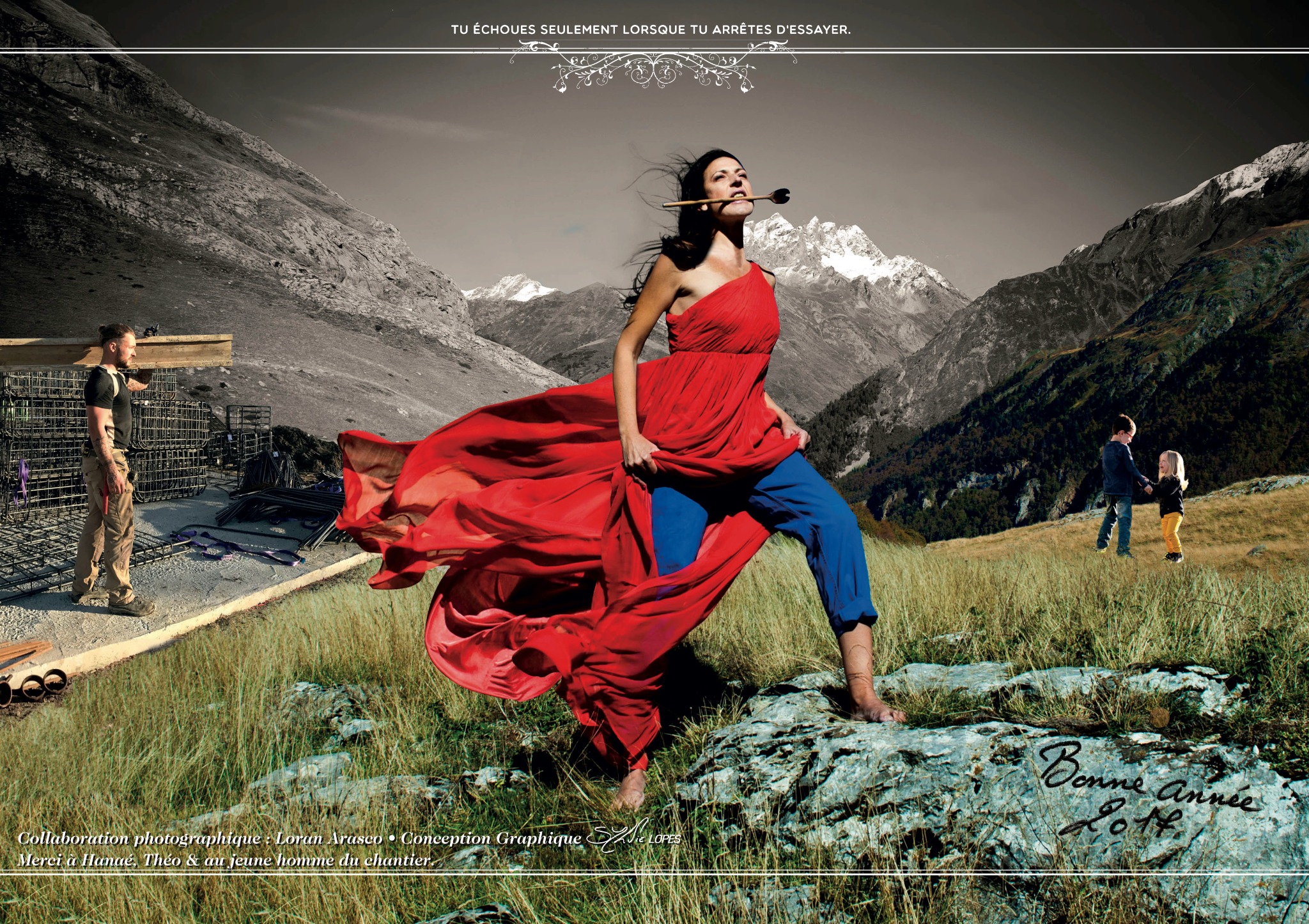 La Femme Rouge dans un paysage de montagne — création 2017